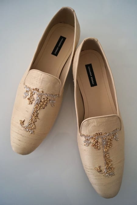 Shradha Hedau Footwear Couture Nimit Dabka & Sequin Fern Embroidered Moccasin Shoes 