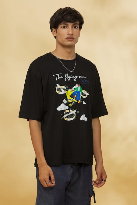 Theorem Black Cotton The Flying Man Print T-shirt Online at Aza Fashions Theorem_Black Cotton The Flying Man Print T-shirt _Online_at_Aza_Fashions