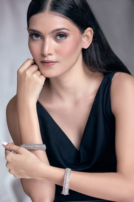 Moh-Maya By Disha Khatri Silver Plated Zari, Diamonds Moissanite And Ruby Studded Bangles