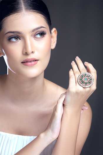 Moh-Maya By Disha Khatri_Gold Plated Pearls, Stones, Embroidery Embellished Ring _at_Aza_Fashions