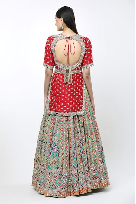 Shop Abhinav Mishra Multi Color Cotton Zari, Embroidery Begum Lehenga Kurta Set at Aza Fashions Shop_Abhinav Mishra_Multi Color Cotton Zari, Embroidery Begum Lehenga Kurta Set_at_Aza_Fashions