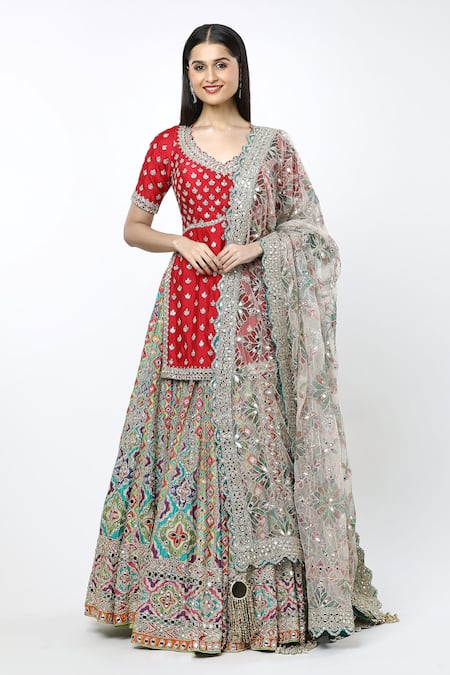Buy Abhinav Mishra Multi Color Cotton Zari, Embroidery Begum Lehenga Kurta Set Online at Aza Fashions Buy_Abhinav Mishra_Multi Color Cotton Zari, Embroidery Begum Lehenga Kurta Set_Online_at_Aza_Fashions