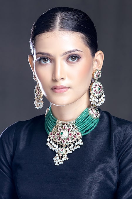 Moh-Maya by Disha Khatri Geometric Carved Pendant Necklace Set 