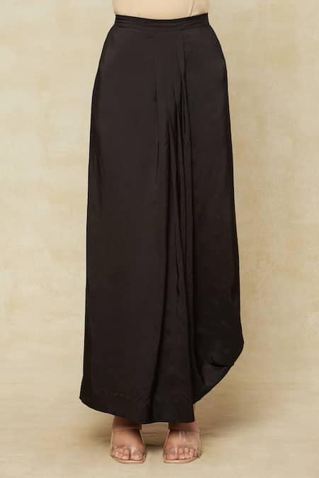 Anamika Khanna_Grey Cotton, Silk Embroidery Round Neck Paisley Tunic And Draped Skirt Set_Online_at_Aza_Fashions