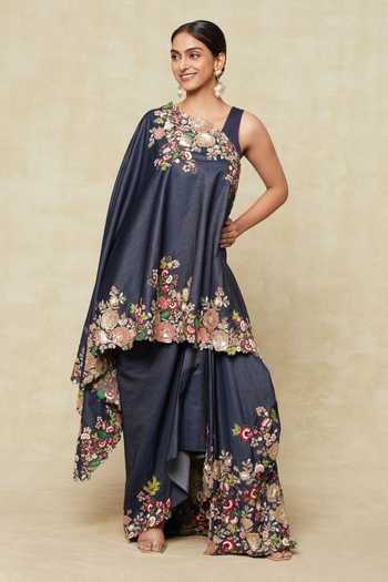 Anamika Khanna Floral Embroidered Cape & Draped Skirt Set 