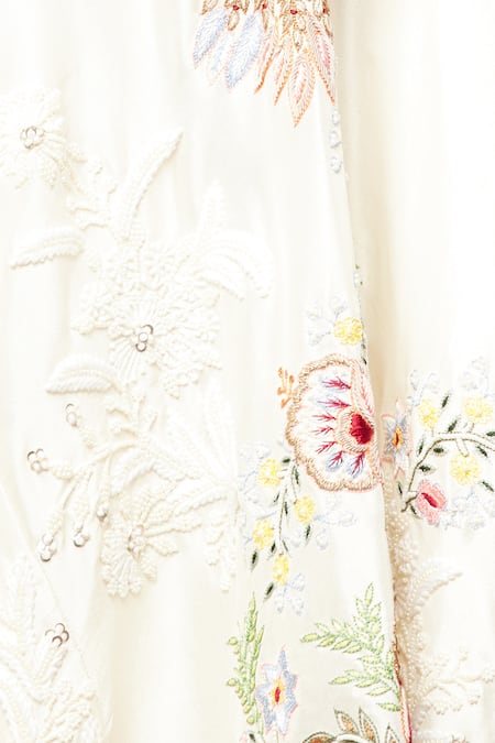 Anamika Khanna Ivory Silk Embroidery V-neck Cape Top And Skirt Set Online at Aza Fashions Anamika Khanna_Ivory Silk Embroidery V-neck Cape Top And Skirt Set_Online_at_Aza_Fashions
