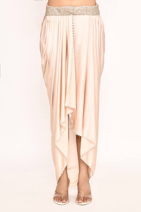 Eeksha_Pink Silk Embroidery, Zari, Beads Sweetheart Neck, Jacket With Draped Skirt _Online_at_Aza_Fashions