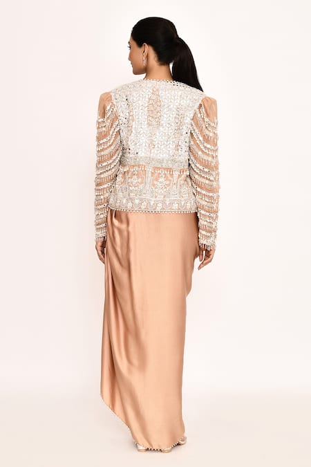 Eeksha Floral Embroidered Jacket & Draped Skirt Set 