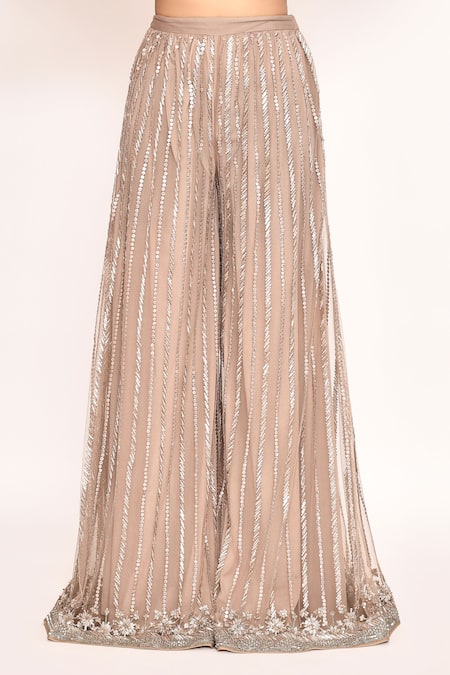 Buy_Eeksha_Pink Georgette Embroidery Metallic Blazer And Sharara Set 