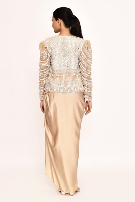 Eeksha Embroidered Jacket With Draped Skirt 