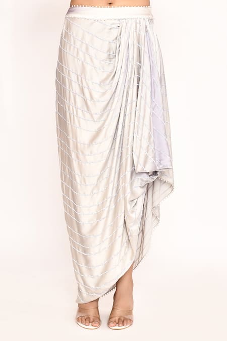 Buy_Eeksha_Purple Silk Embroidery 3d Floral Corset Top With Draped Skirt 