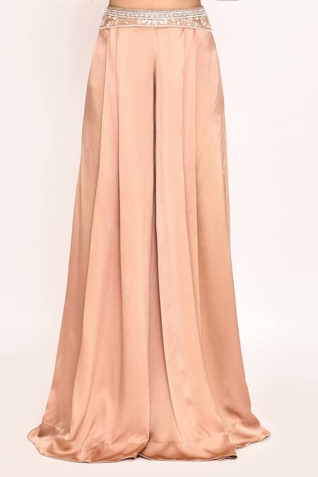 Buy_Eeksha_Peach , Satin Embroidery, Beads Sweetheart Neck, Jacket Sharara Set _Online_at_Aza_Fashions