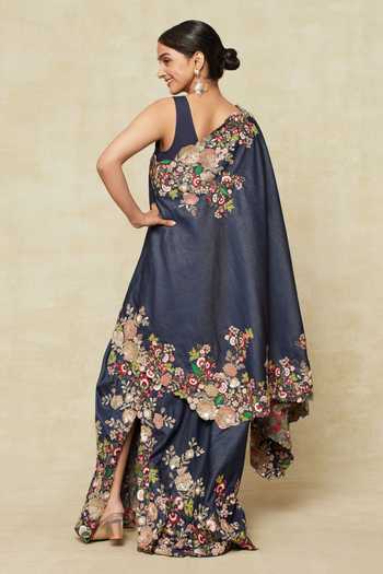 Anamika Khanna Floral Embroidered Cape & Draped Skirt Set 