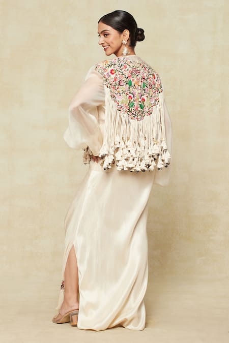 Anamika Khanna Tassel Embroidered Cape Skirt Set 