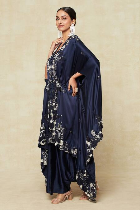 Shop_Anamika Khanna_Blue Paisley Embroidered Cape And Draped Skirt Set_Online_at_Aza_Fashions
