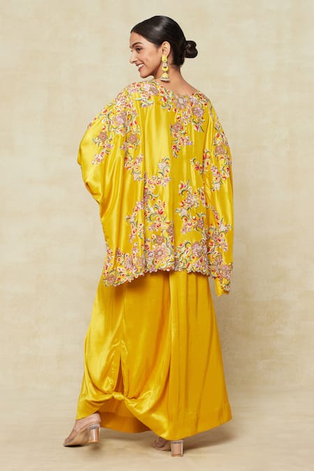 Anamika Khanna Floral Embroidered Kaftan Top & Draped Skirt Set 