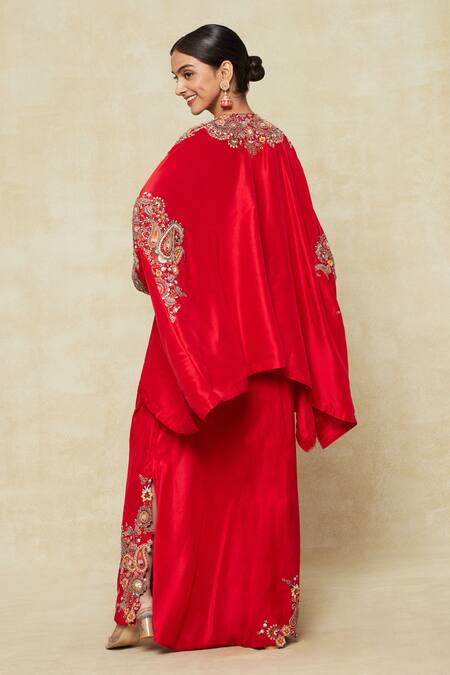 Anamika Khanna Paisley Embroidered Tunic Kaftan & Draped Skirt Set 