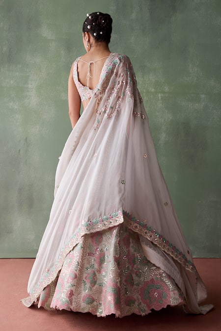 SUHINO Gardenia Bloom Patchwork Embroidered Bridal Lehenga Set 