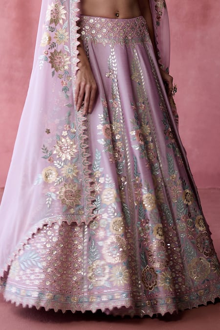 Buy SUHINO Purple Silk, Cotton, Organza Gota Patti, Gul Bloom Embroidered Lehenga Set Online at Aza Fashions Buy_SUHINO_Purple Silk, Cotton, Organza Gota Patti, Gul Bloom Embroidered Lehenga Set _Online_at_Aza_Fashions