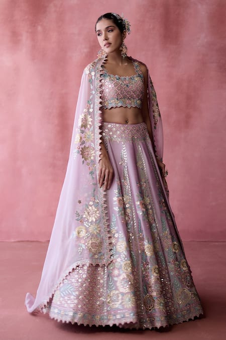 Shop SUHINO Purple Silk, Cotton, Organza Gota Patti, Gul Bloom Embroidered Lehenga Set Online at Aza Fashions Shop_SUHINO_Purple Silk, Cotton, Organza Gota Patti, Gul Bloom Embroidered Lehenga Set _Online_at_Aza_Fashions