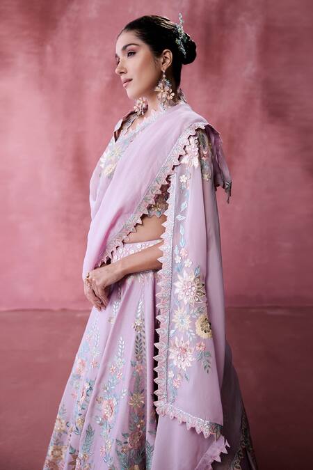 SUHINO Purple Silk, Cotton, Organza Gota Patti, Gul Bloom Embroidered Lehenga Set at Aza Fashions SUHINO_Purple Silk, Cotton, Organza Gota Patti, Gul Bloom Embroidered Lehenga Set _at_Aza_Fashions