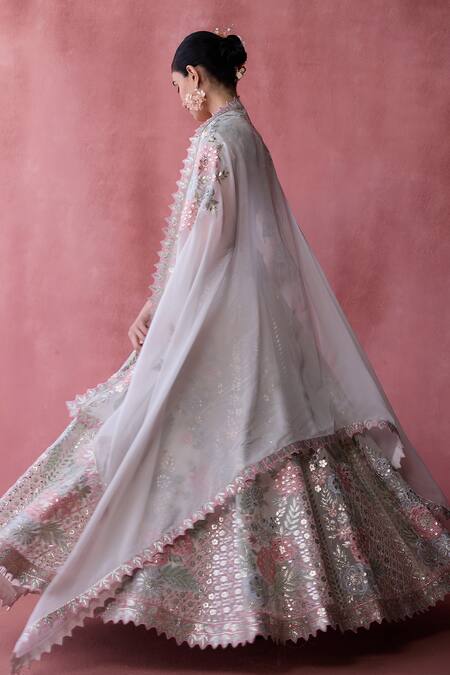 SUHINO_White Organza, Cotton Mirrors, Patchwork, Gota Patti, Bahar Lehenga Set _Online_at_Aza_Fashions