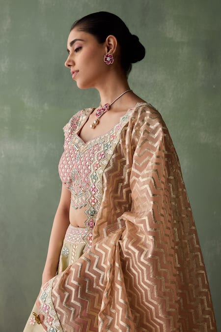 Shop SUHINO Green Silk, Cotton, Brocade Gota Patti, Gulbahar Embroidered Lehenga Set Online at Aza Fashions Shop_SUHINO_Green Silk, Cotton, Brocade Gota Patti, Gulbahar Embroidered Lehenga Set _Online_at_Aza_Fashions