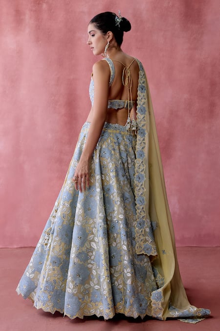 SUHINO_Yellow Organza, Cotton Gota Patti, Mirrors, Patchwork, Iris Bahar Lehenga Set _Online_at_Aza_Fashions