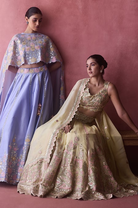 SUHINO Yellow Organza, Cotton Mirrors, Gota Patti, Noor Gul Patchwork Lehenga Set at Aza Fashions SUHINO_Yellow Organza, Cotton Mirrors, Gota Patti, Noor Gul Patchwork Lehenga Set _at_Aza_Fashions