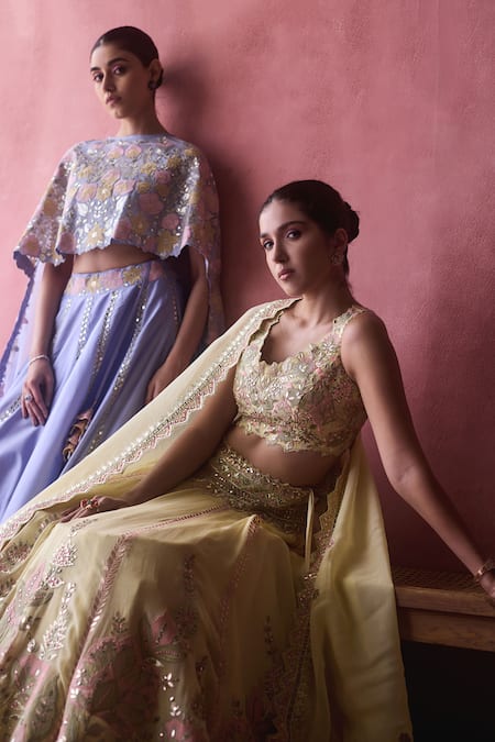 Buy SUHINO Yellow Organza, Cotton Mirrors, Gota Patti, Noor Gul Patchwork Lehenga Set Buy_SUHINO_Yellow Organza, Cotton Mirrors, Gota Patti, Noor Gul Patchwork Lehenga Set