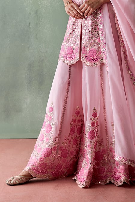 Buy SUHINO Pink Organza, Cotton Embroidery, Mirrors, Persian Blossom Kurta Sharara Set Online at Aza Fashions Buy_SUHINO_Pink Organza, Cotton Embroidery, Mirrors, Persian Blossom Kurta Sharara Set _Online_at_Aza_Fashions