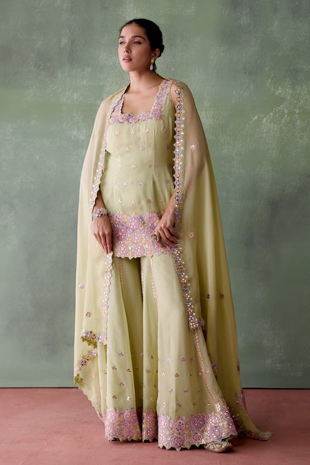 Suhino French Blossom Embroidered Kurta Sharara Set 