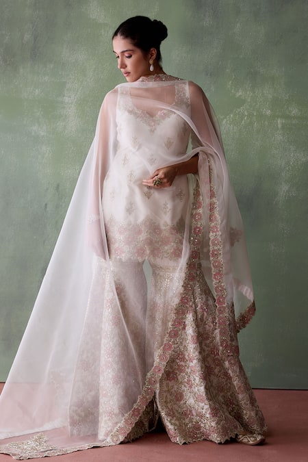 Buy SUHINO White Silk, Organza, Cotton Mirrors, Patchwork, Shabnam Gul Kurta Gharara Set Online at Aza Fashions Buy_SUHINO_White Silk, Organza, Cotton Mirrors, Patchwork, Shabnam Gul Kurta Gharara Set _Online_at_Aza_Fashions