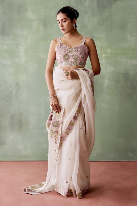 Suhino Fleur Patchwork Embroidered Saree With Blouse 