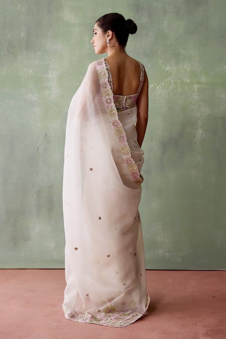 SUHINO Fleur Patchwork Embroidered Saree With Blouse 