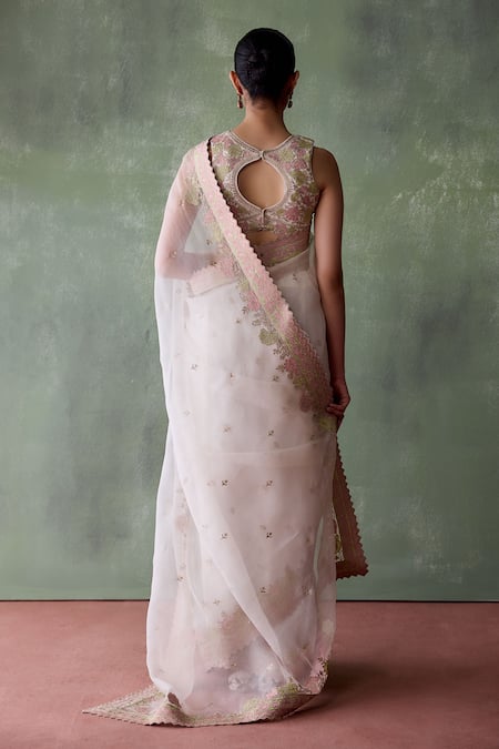 Suhino Bloom Garden Aari & Zari Embroidered Saree With Blouse 
