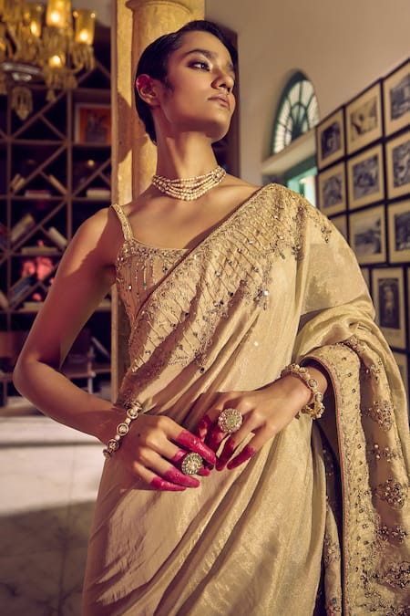 Punit Balana Mirror Border Embellished Saree With Blouse 