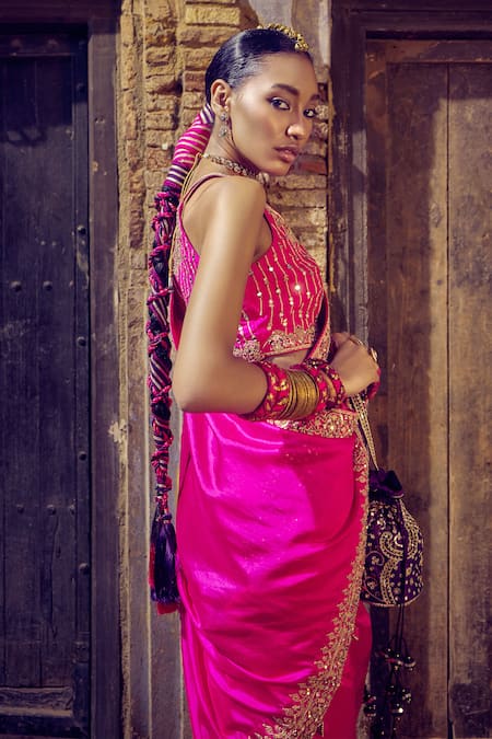 Punit Balana Marodi Border Embroidered Saree With Blouse 