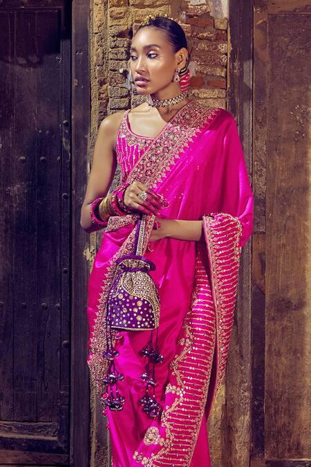 Punit Balana Pink Organza, Silk Diamonds, Embroidery, Marodi Border Saree With Blouse Online at Aza Fashions Punit Balana_Pink Organza, Silk Diamonds, Embroidery, Marodi Border Saree With Blouse _Online_at_Aza_Fashions