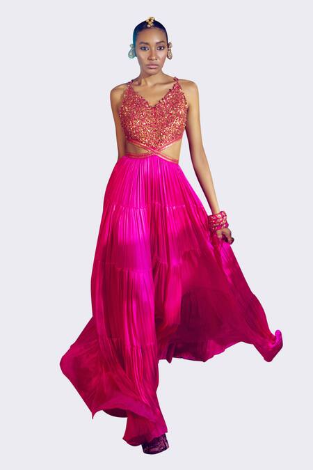 Punit Balana_Pink Satin Silk Embroidery Resham Cutwork Gown _Online_at_Aza_Fashions