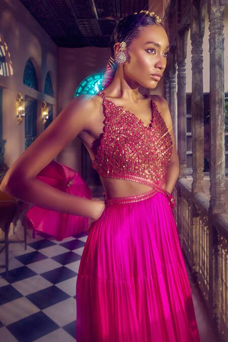 Buy_Punit Balana_Pink Satin Silk Embroidery Resham Cutwork Gown _Online_at_Aza_Fashions