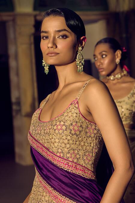 Punit Balana Gold Tissue, Silk, Organza Embroidery, Mirrors Noor Resham Kurta Gharara Set Online at Aza Fashions Punit Balana_Gold Tissue, Silk, Organza Embroidery, Mirrors Noor Resham Kurta Gharara Set _Online_at_Aza_Fashions