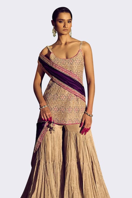 Buy Punit Balana Gold Tissue, Silk, Organza Embroidery, Mirrors Noor Resham Kurta Gharara Set Online at Aza Fashions Buy_Punit Balana_Gold Tissue, Silk, Organza Embroidery, Mirrors Noor Resham Kurta Gharara Set _Online_at_Aza_Fashions