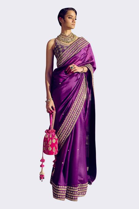 Punit Balana Purple Chanderi Silk, Organza Embroidery, Gota Patti Marodi Saree With Blouse Online at Aza Fashions Punit Balana_Purple Chanderi Silk, Organza Embroidery, Gota Patti Marodi Saree With Blouse _Online_at_Aza_Fashions