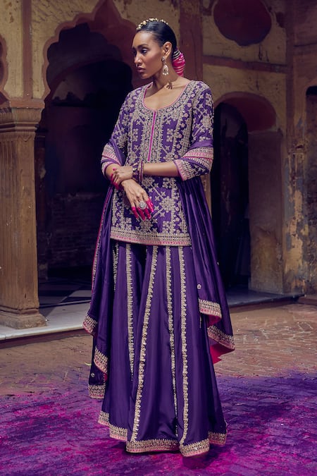 PUNIT BALANA Jodha Marodi Embroidered Kurta Sharara Set 