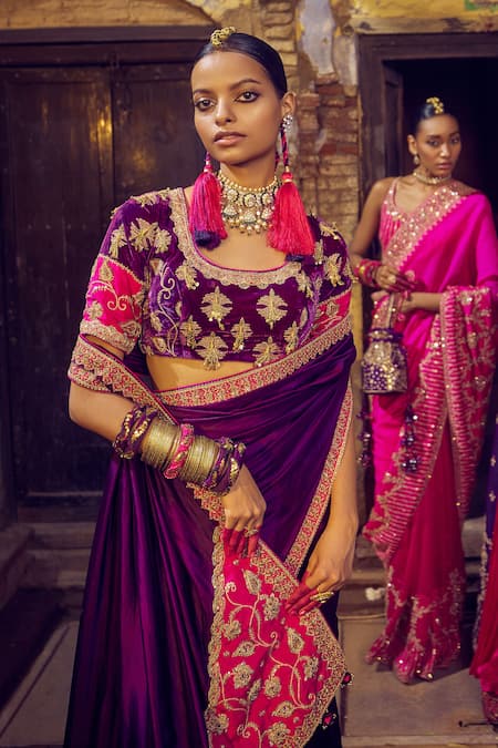 Punit Balana Tassel Border Embroidered Saree With Blouse 