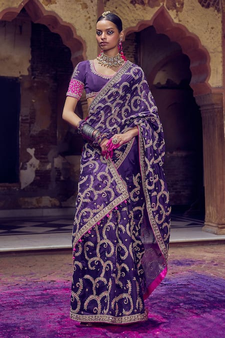 PUNIT BALANA Mughal Marodi Embroidered Saree With Blouse 