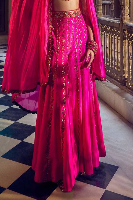 Punit Balana_Pink Silk Embroidery, Sequins Rani Sa Cape Sharara Set _Online_at_Aza_Fashions