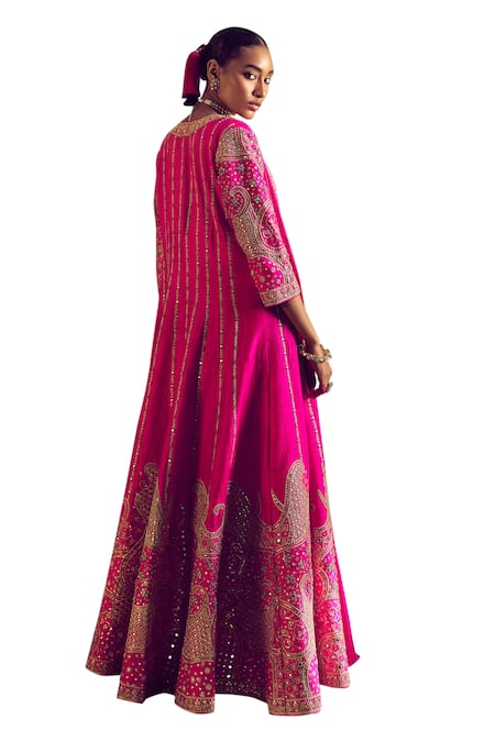 Shop Punit Balana Pink Satin, Silk Sequins, Embroidery, Marodi Neckline Anarkali With Jacket Online at Aza Fashions Shop_Punit Balana_Pink Satin, Silk Sequins, Embroidery, Marodi Neckline Anarkali With Jacket _Online_at_Aza_Fashions