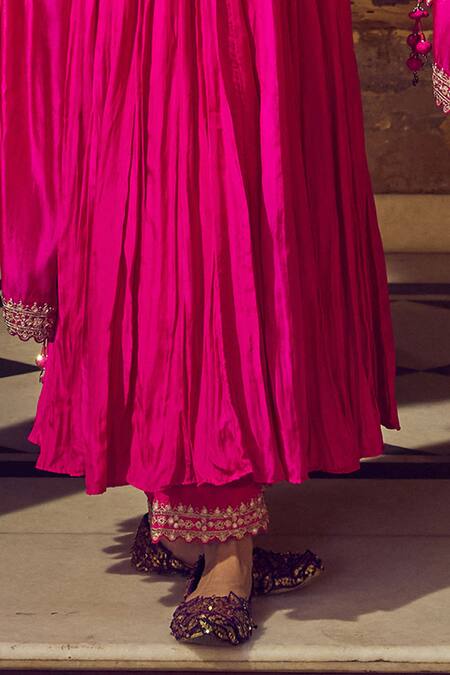 Punit Balana_Pink , Organza Embroidery Halter Neck Pakeezah Zardozi Anarkali Set _Online_at_Aza_Fashions